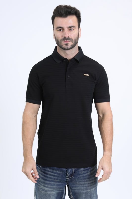 Mens Modern Fit Stretch Cotton Black Polo