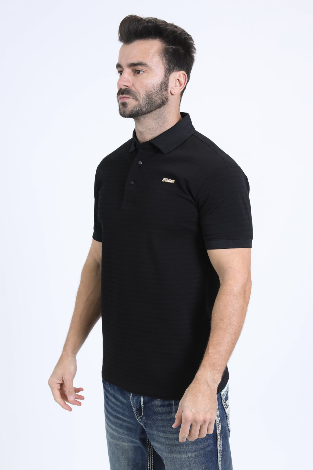 Mens Modern Fit Stretch Cotton Black Polo