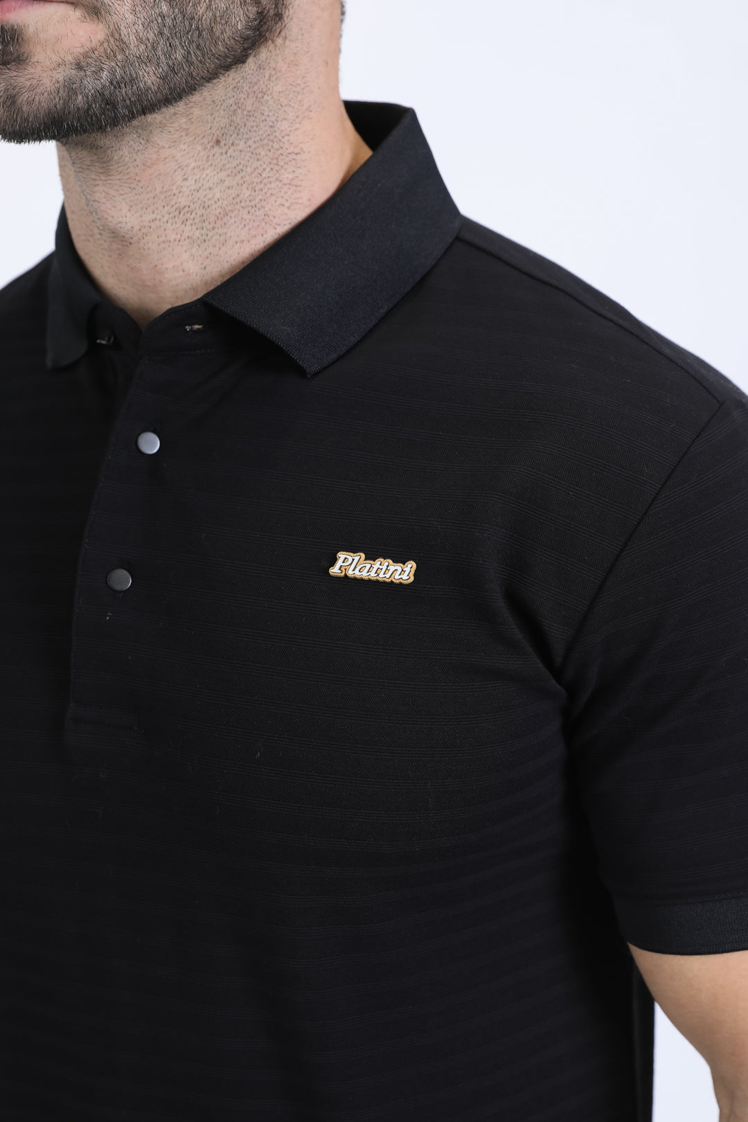 Mens Modern Fit Stretch Cotton Black Polo