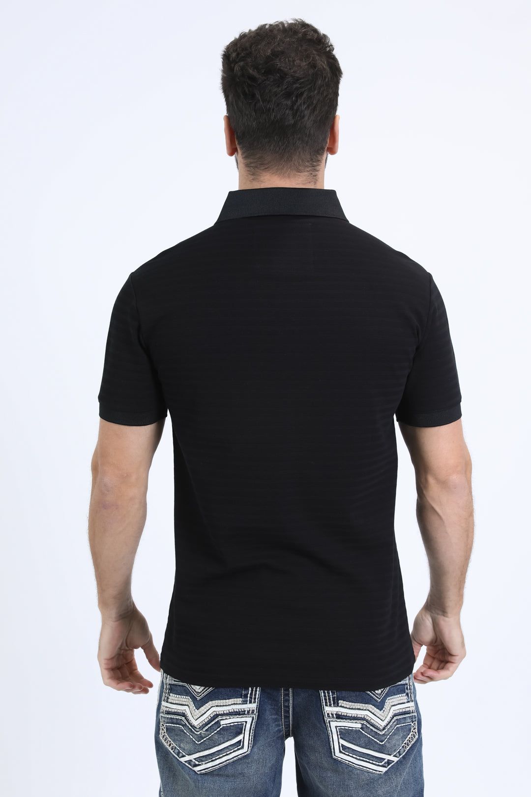 Mens Modern Fit Stretch Cotton Black Polo