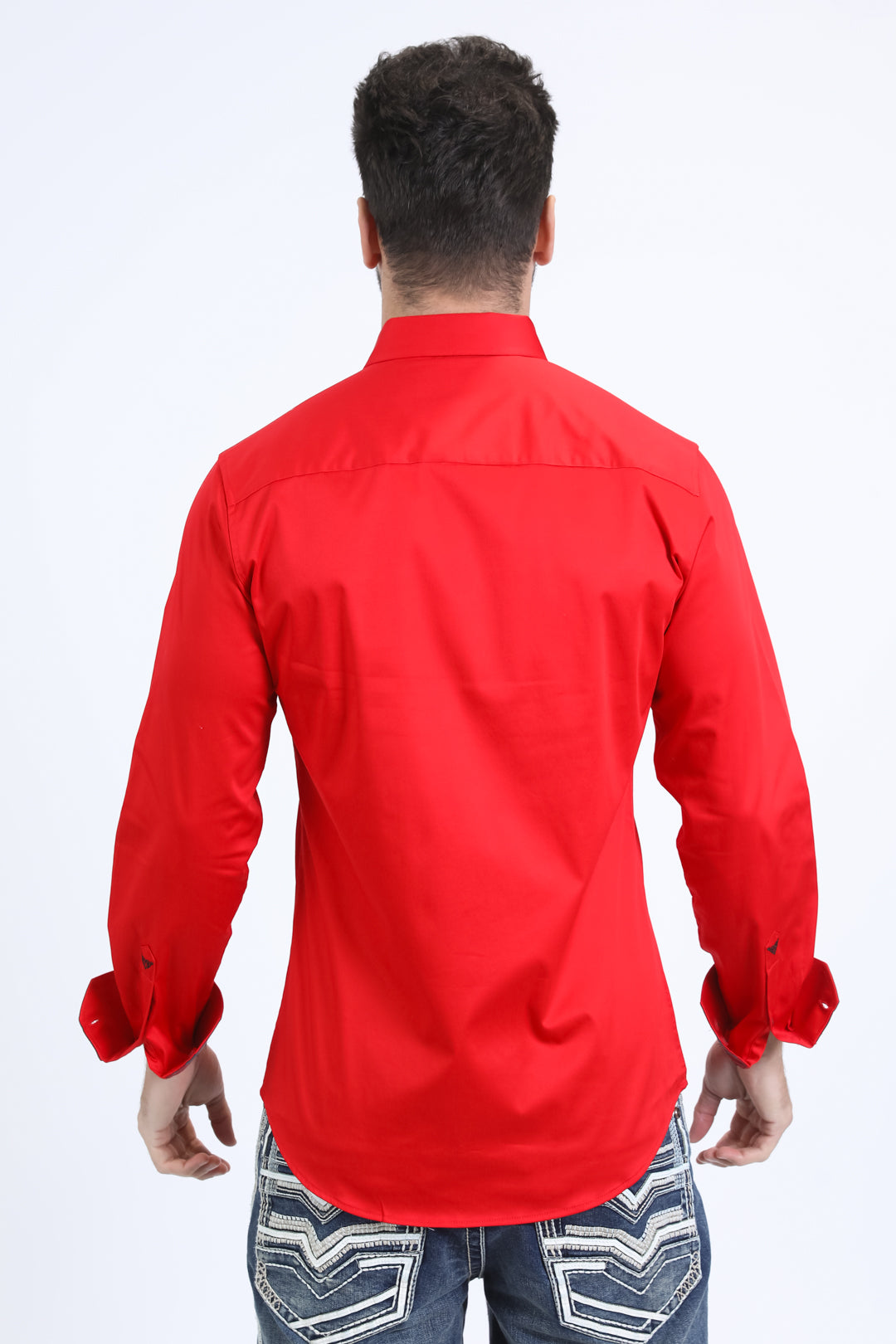 Satin Cotton/Spandex Long Sleeve Red Shirt