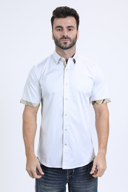 Satin Cotton/Spandex Short Sleeve White Shirt