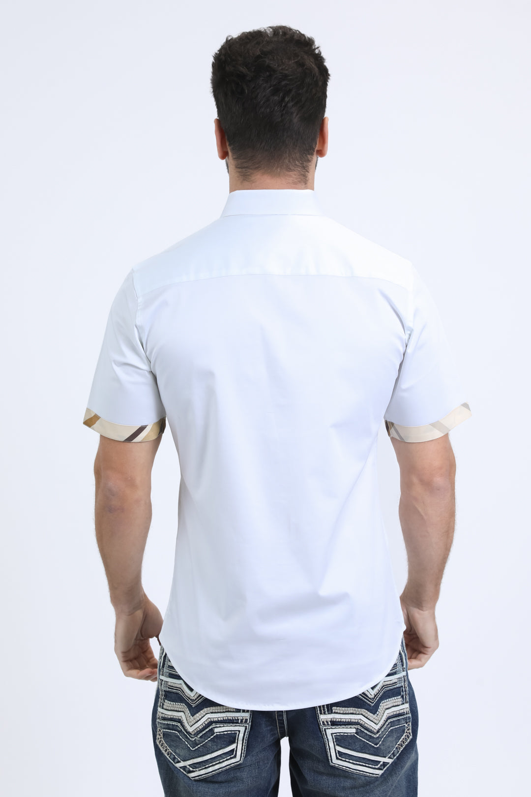 Satin Cotton/Spandex Short Sleeve White Shirt