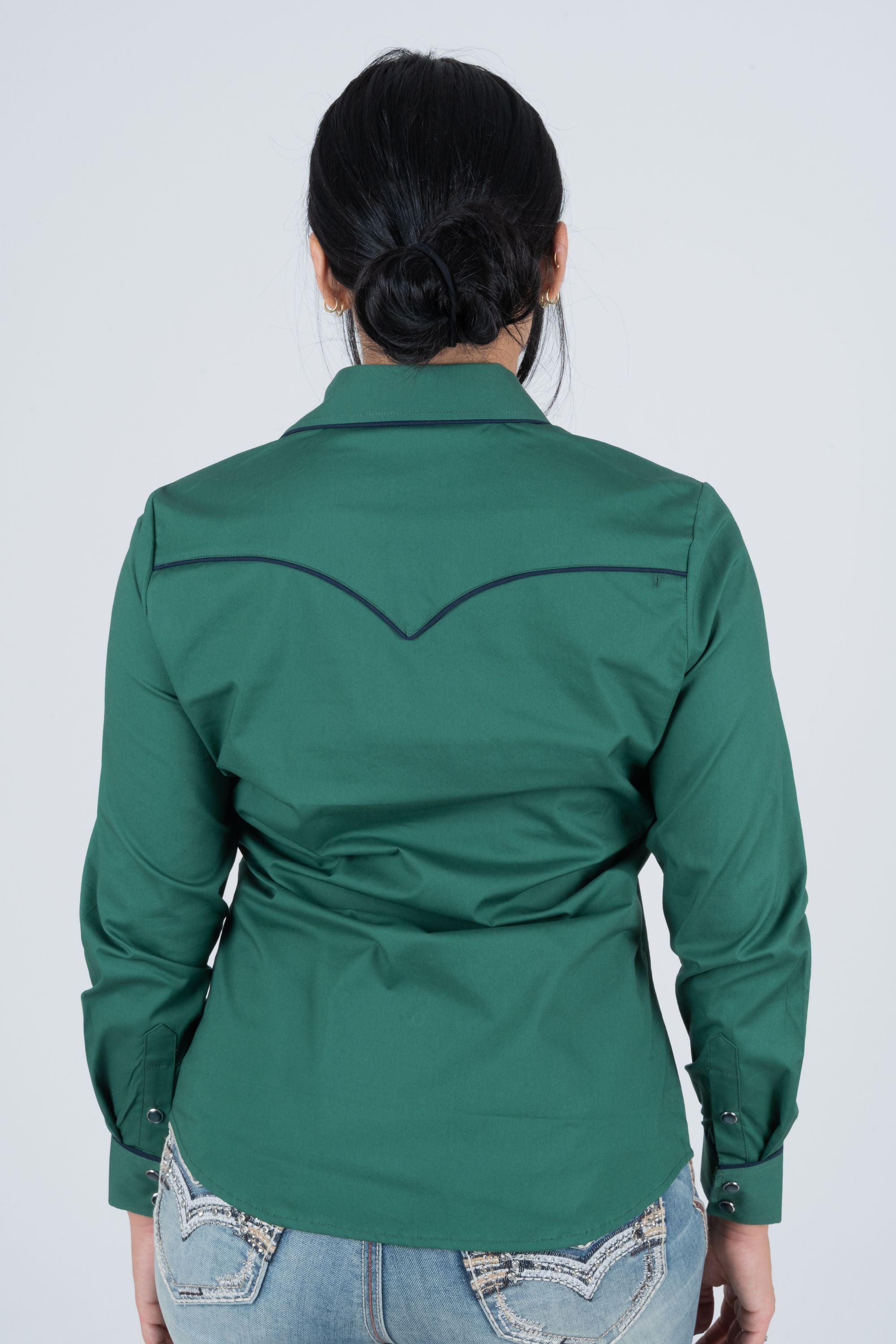 Ladies Cotton Green Embroidery Western Shirt – Platini Fashion