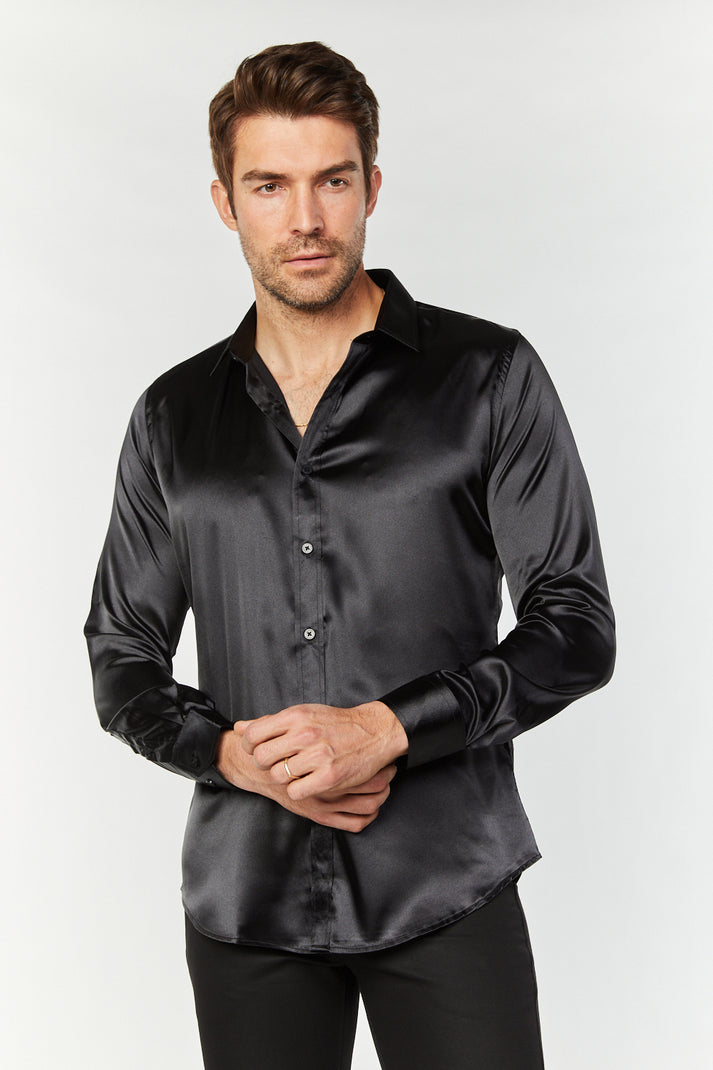 MEN'S SATIN BLACK DRESS SHIRT | Platini Jeans – Platini Fashion