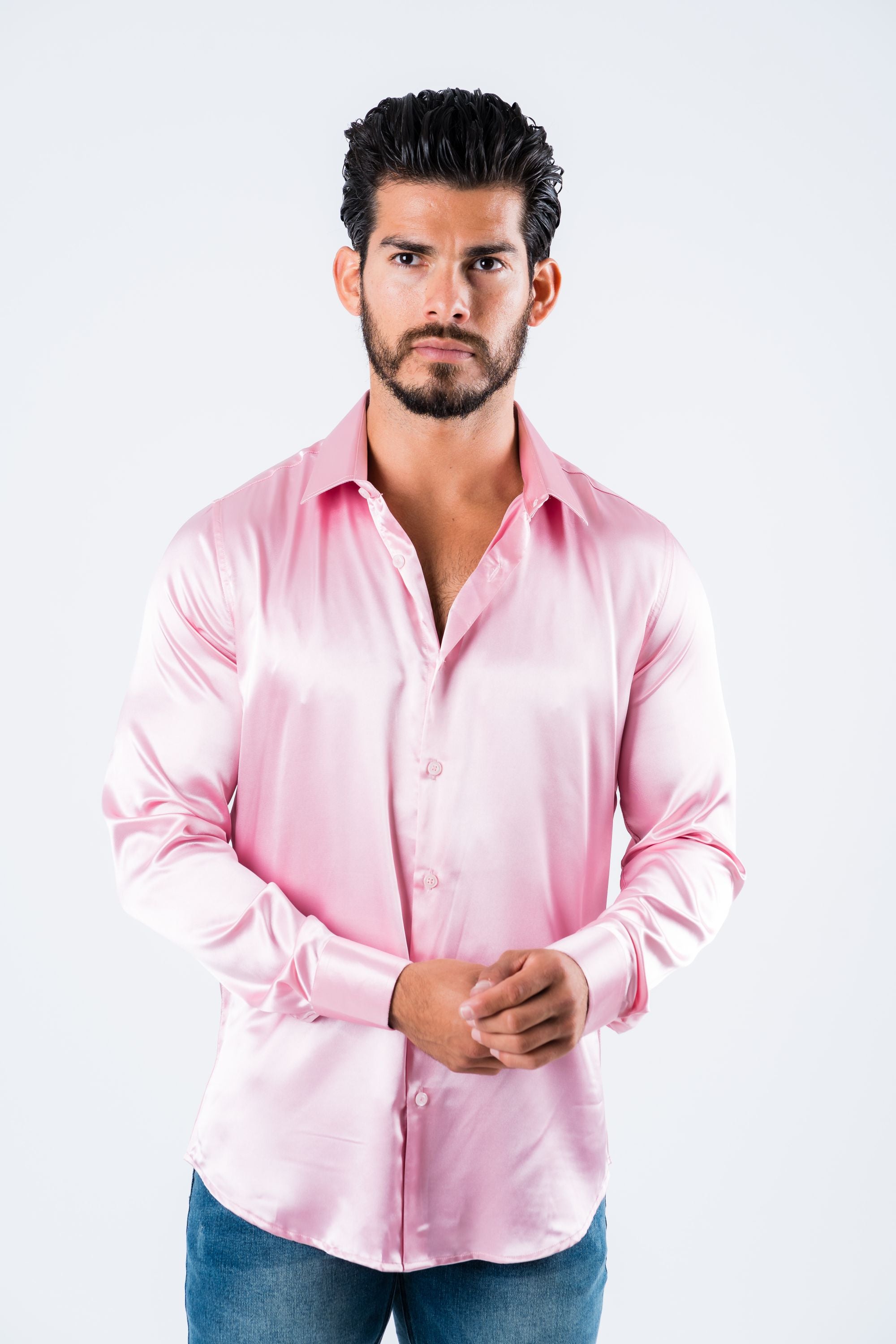 Men's Satin Pink Dress Shirt – Platini Fashion