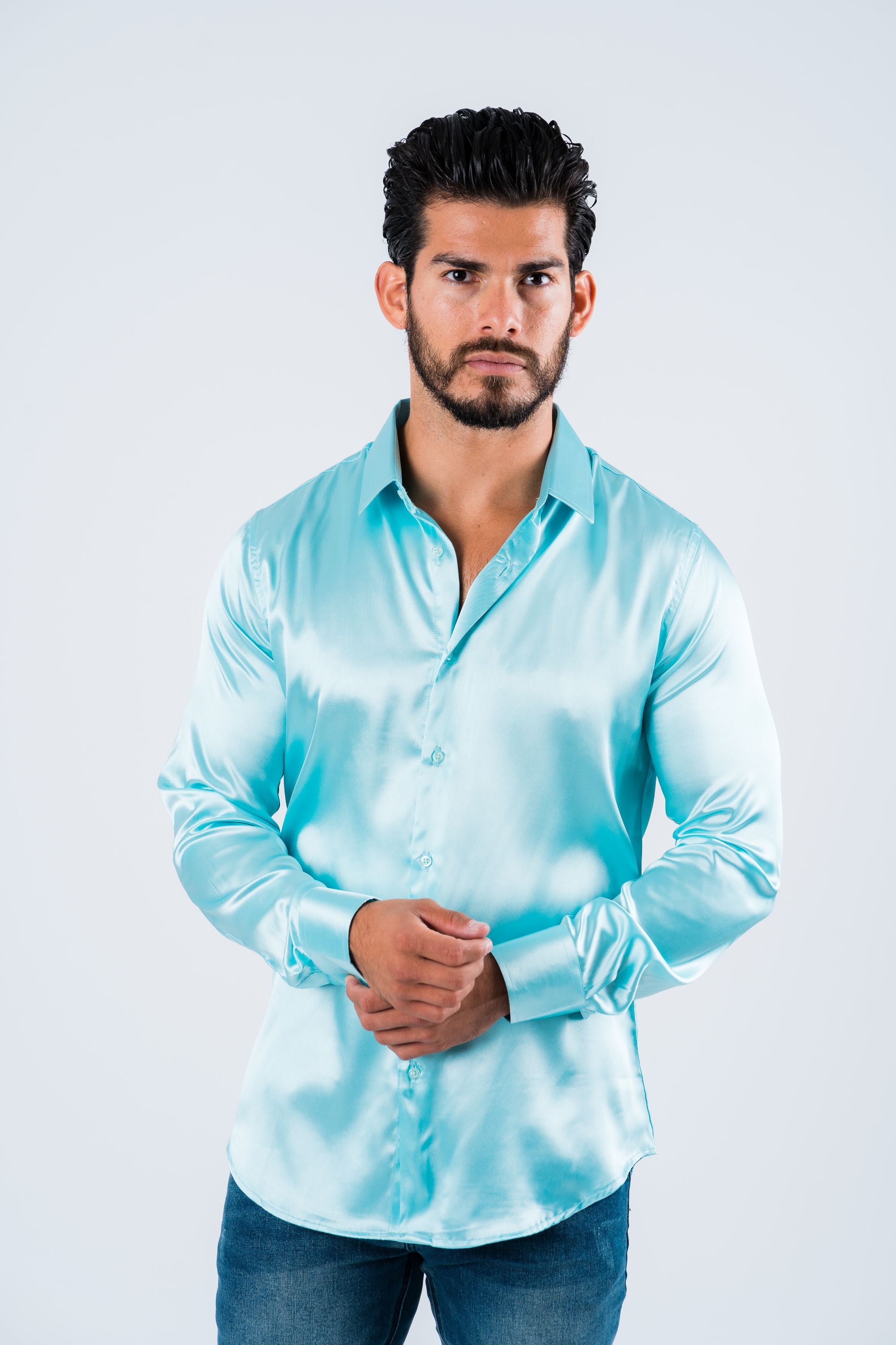 Royal blue satin store dress shirt