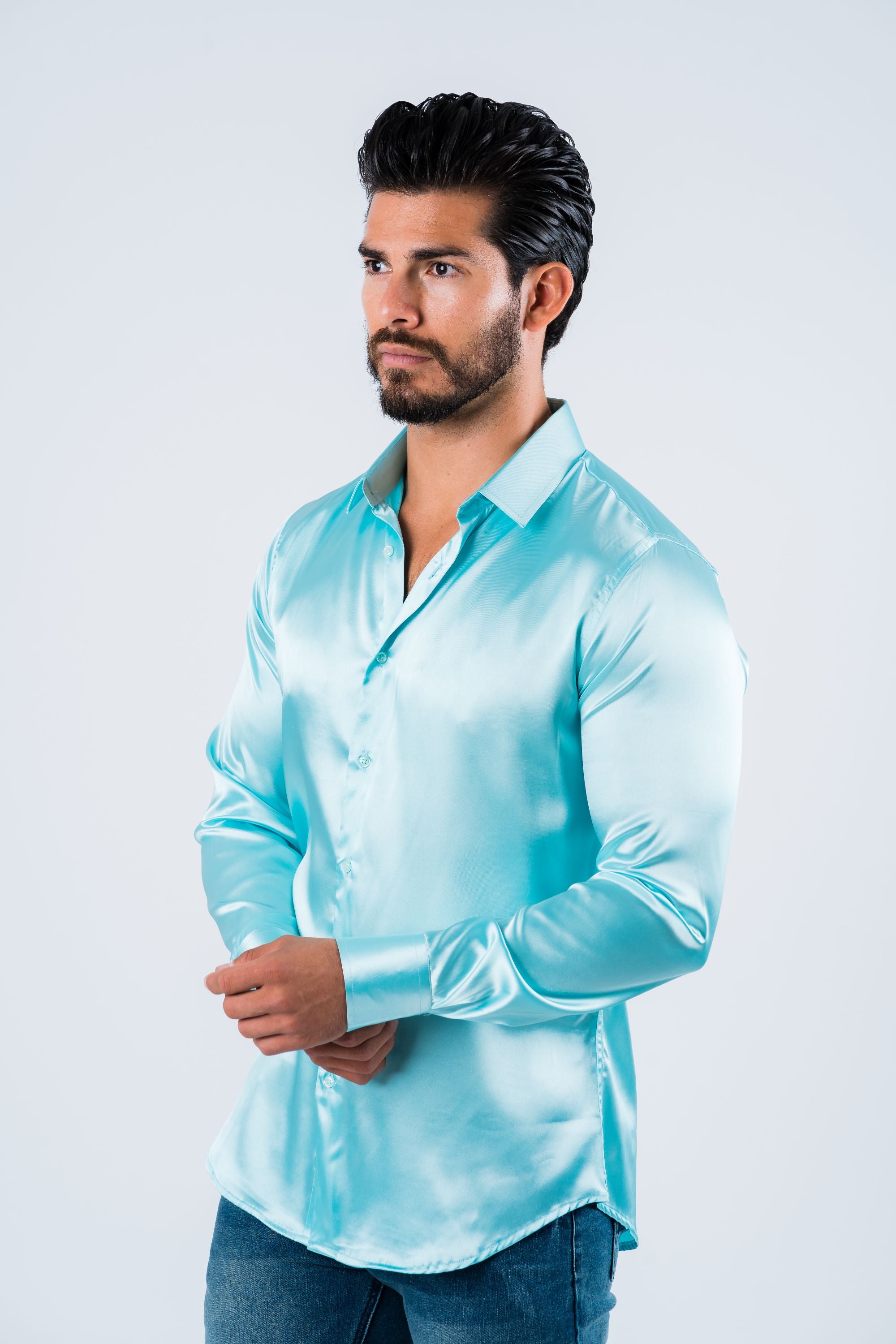 MEN S SATIN AQUA DRESS SHIRT Platini Jeans Platini Fashion