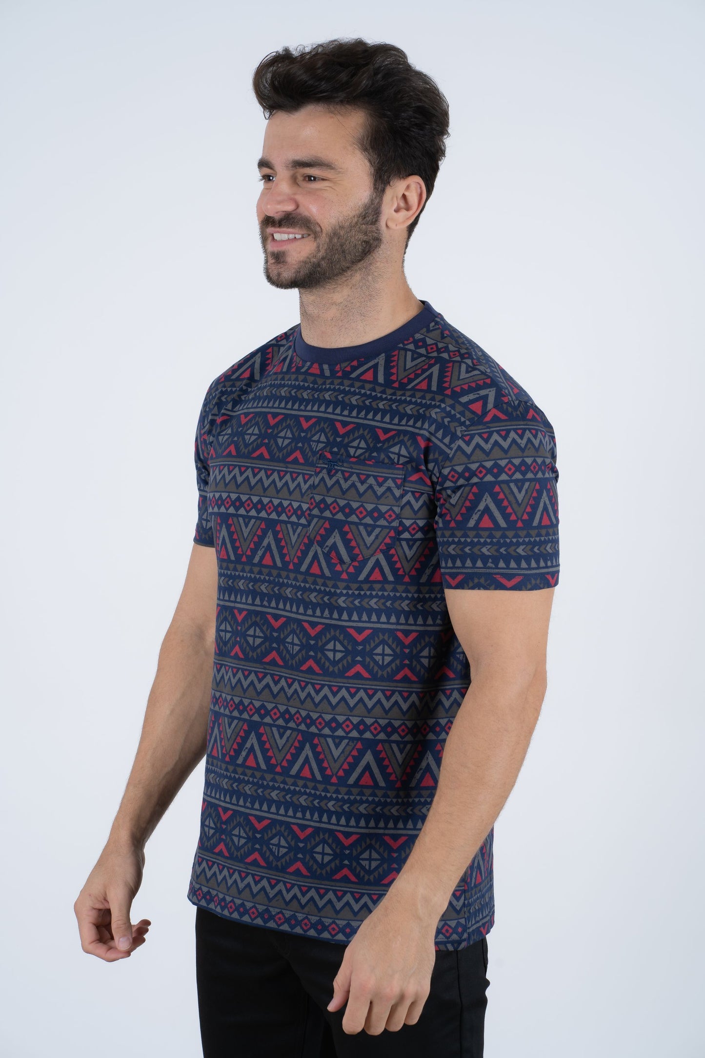 Men's Cotton Navy Aztec Print T-shirt